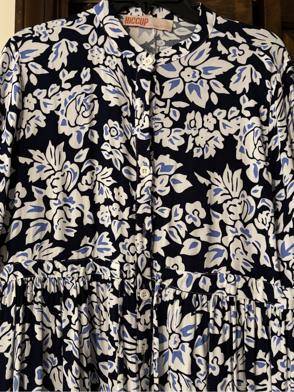 Long Navy Blue Floral Button-Front Maxi Dress - Picture 4 of 5